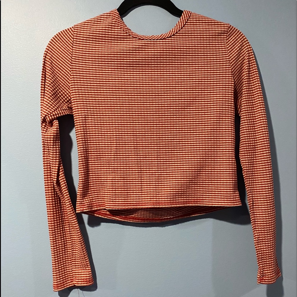 Red Cropped Long Sleeve Striped Shirt